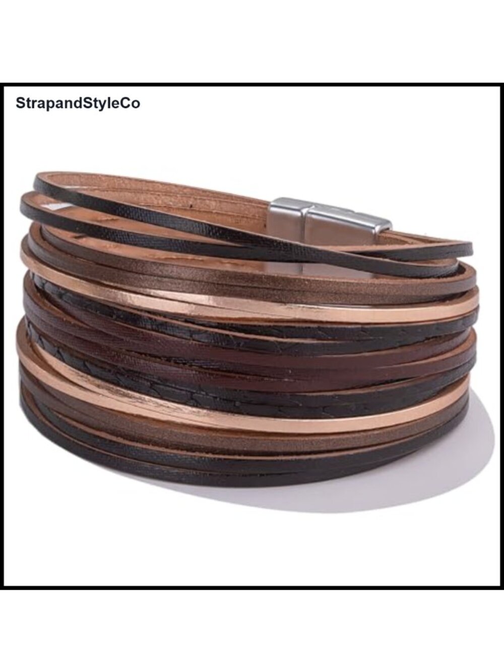 Chunky Leather Wrap Bracelet Boho Layered Cuff Magnetic Clasp